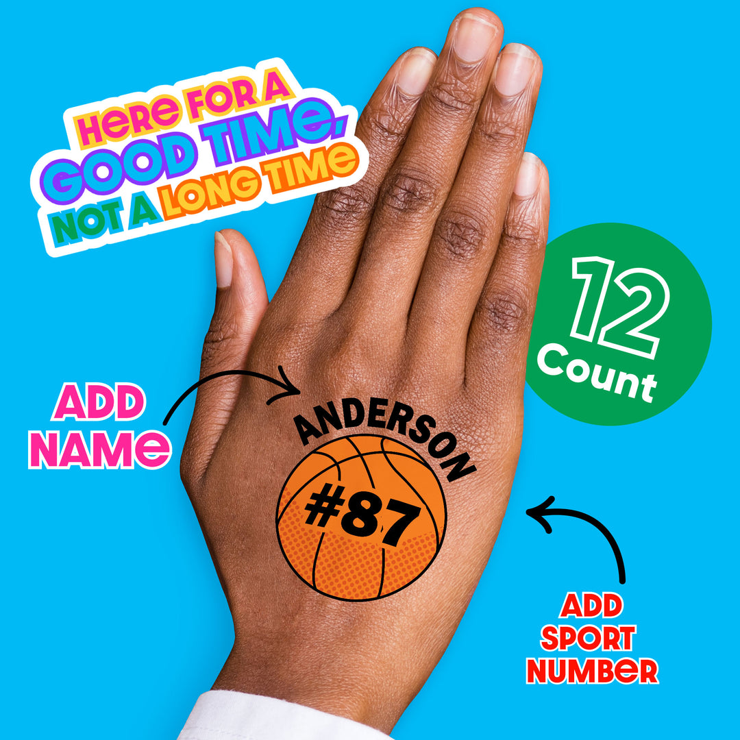 Custom Text Basketball Temporary Tattoos - 12 Ct