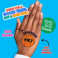 Custom Text Basketball Temporary Tattoos - 12 Ct