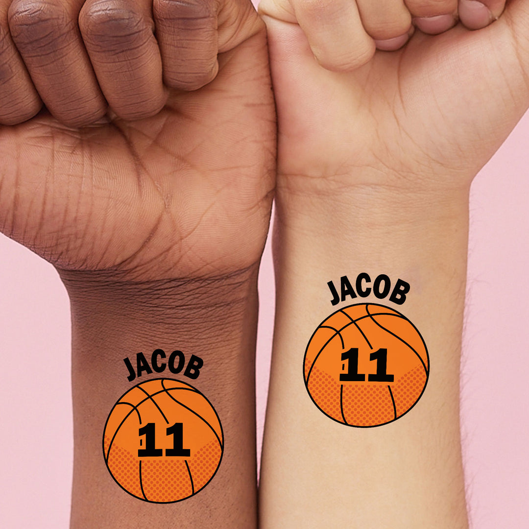 Custom Text Basketball Temporary Tattoos - 12 Ct
