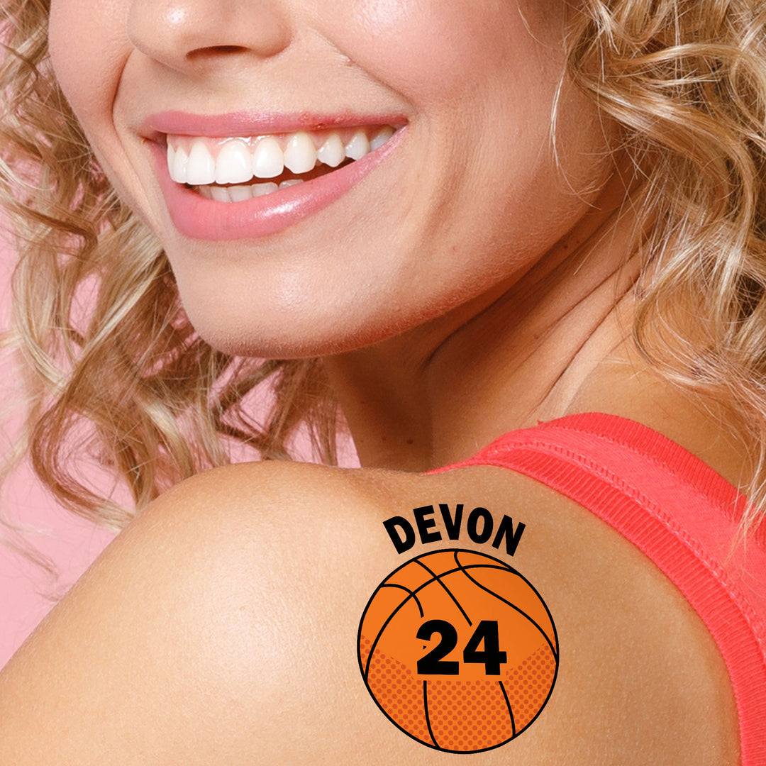 Custom Text Basketball Temporary Tattoos - 12 Ct