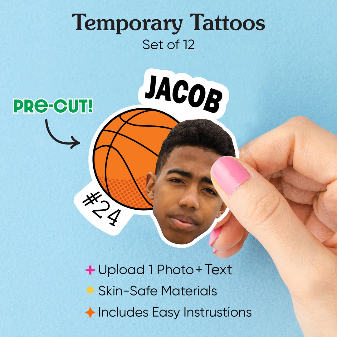 Custom Photo Basketball Temporary Tattoos - 12 Ct