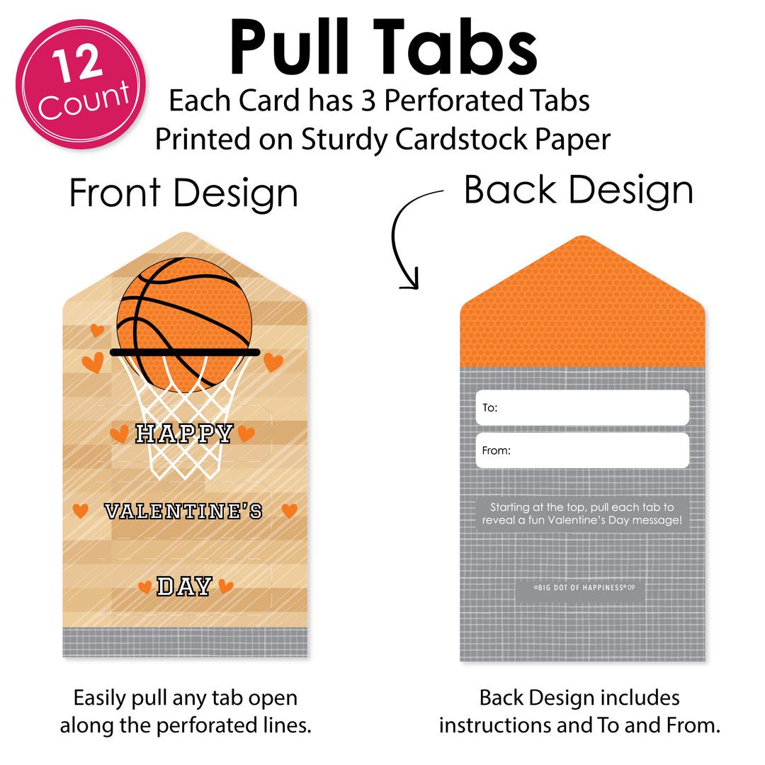 Nothin' But Net - Basketball - Cards for Kids - Happy Valentine’s Day Pull Tabs - Set of 12