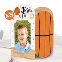 Basketball-themed photo frame with a child's picture and basketball design on a white background