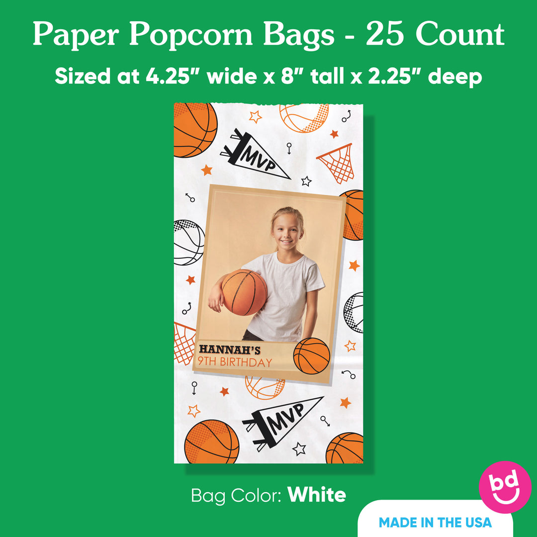 Custom Photo Popcorn Bag - Basketball - 25 Ct