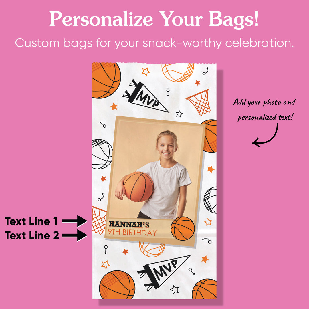 Custom Photo Popcorn Bag - Basketball - 25 Ct