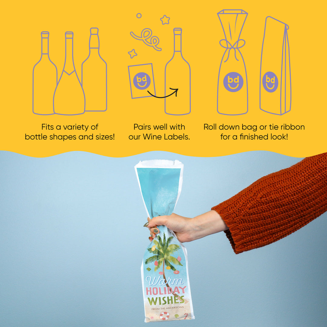 Custom Text Wine Bags - Beach Christmas