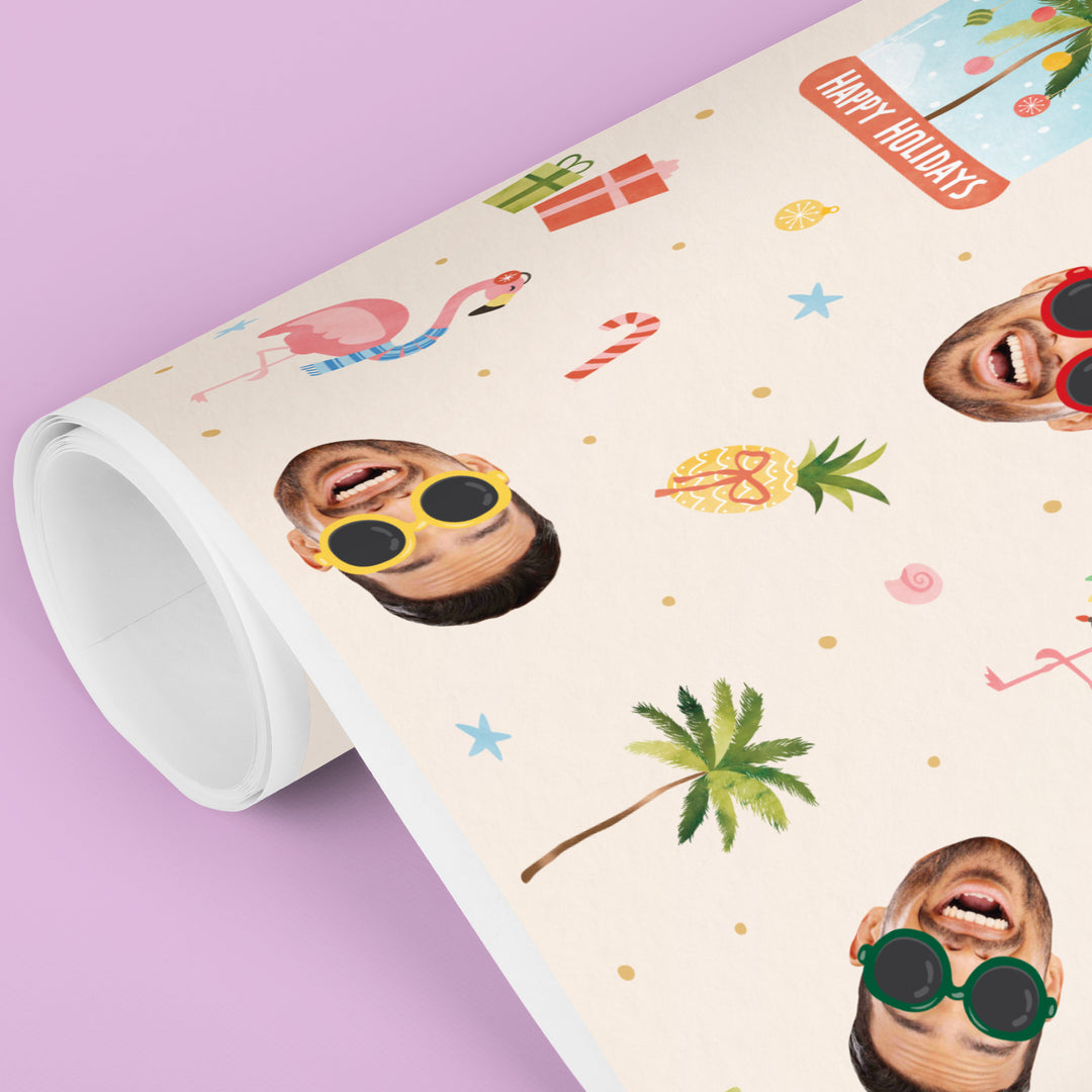 Custom Face Wrapping Paper - Beach Christmas