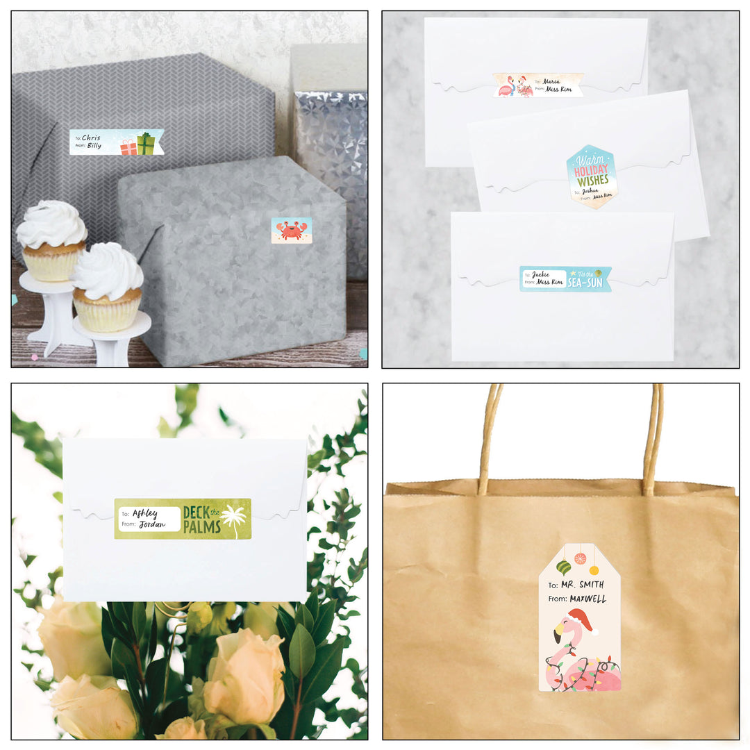 Beach Christmas To and From Stickers - 12 Sheets