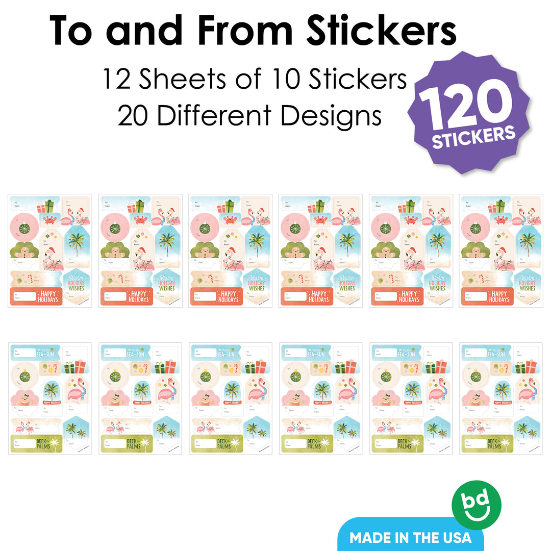 Beach Christmas To and From Stickers - 12 Sheets
