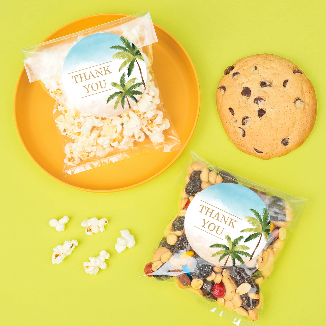 Beach Wedding Thank You Stickers & Clear Cookie Bags - 25 Ct