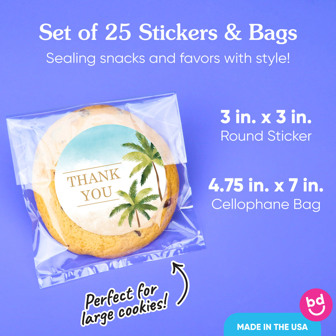Beach Wedding Thank You Stickers & Clear Cookie Bags - 25 Ct