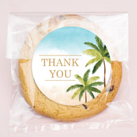 Wedding Favor with a 'Thank You' label featuring palm trees on a white background beach wedding 