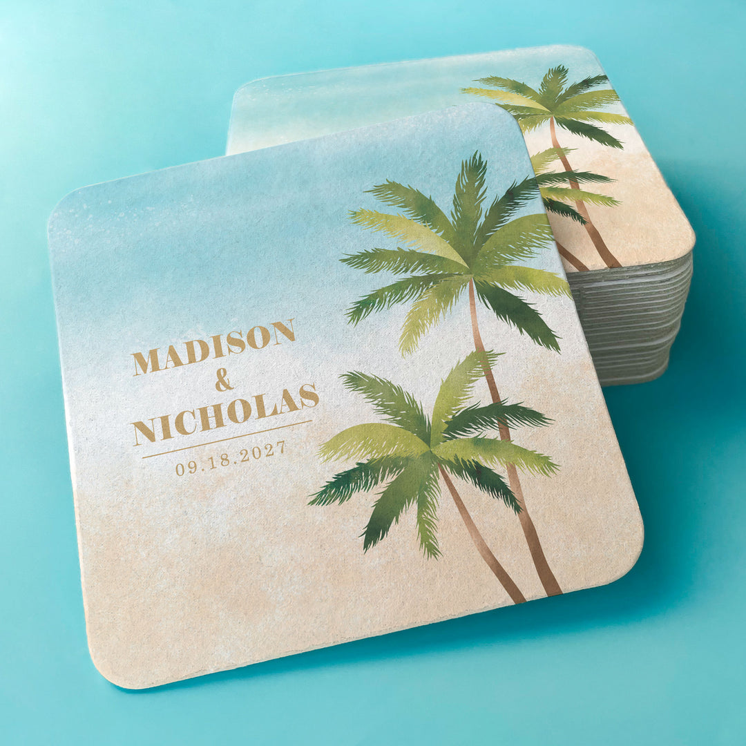 Custom Text Coasters - Beach Wedding