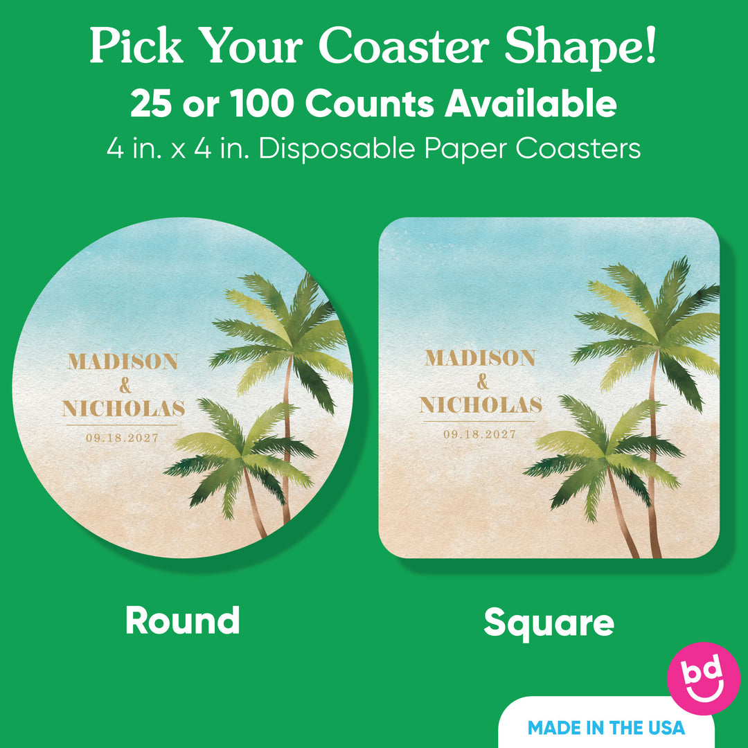 Custom Text Coasters - Beach Wedding