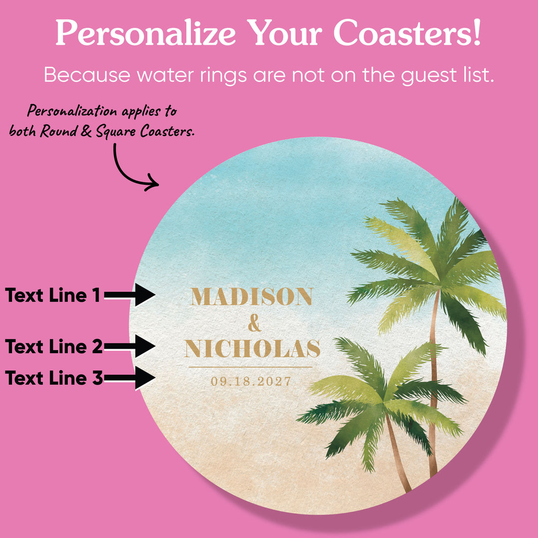 Custom Text Coasters - Beach Wedding