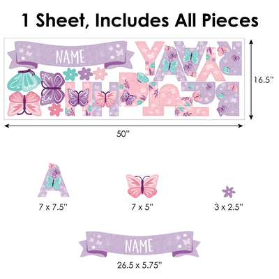 Beautiful Butterfly - Personalized Peel and Stick Floral Birthday Party Decoration - Wall Decals Backdrop