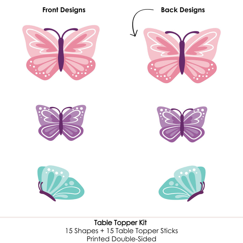 Beautiful Butterfly - Floral Baby Shower or Birthday Party Centerpiece Sticks - Table Toppers - Set of 15