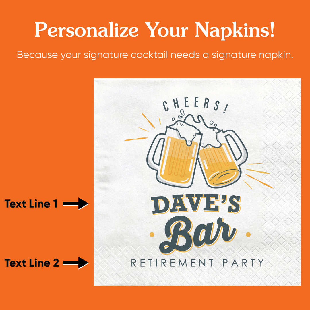 Custom Text - Cheers & Beers Napkins - 50 Ct