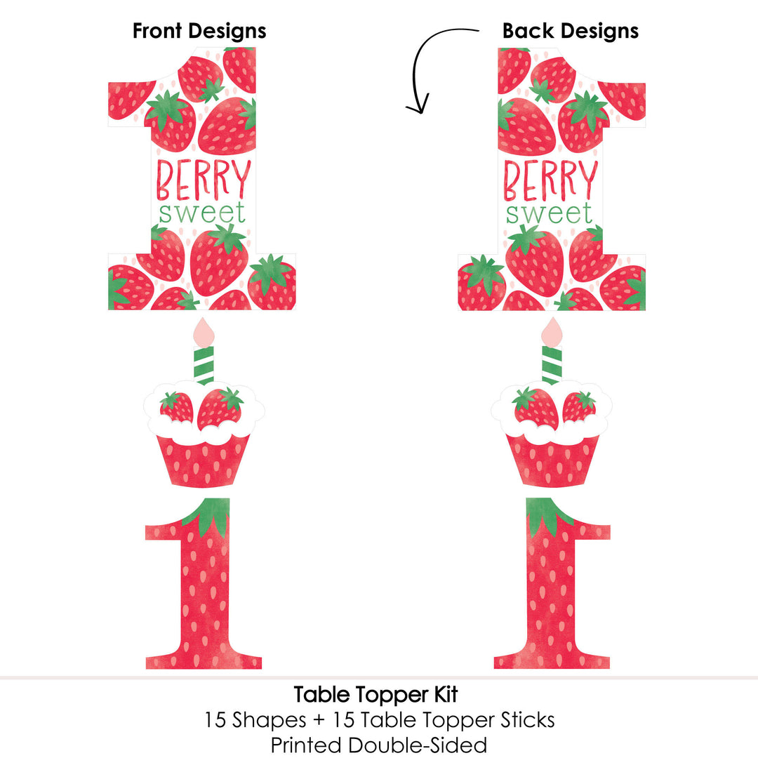 Berry First Birthday - Sweet Strawberry - Fruit 1st Birthday Party Centerpiece Sticks - Table Toppers - Set of 15