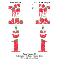 Berry First Birthday - Sweet Strawberry - Fruit 1st Birthday Party Centerpiece Sticks - Table Toppers - Set of 15