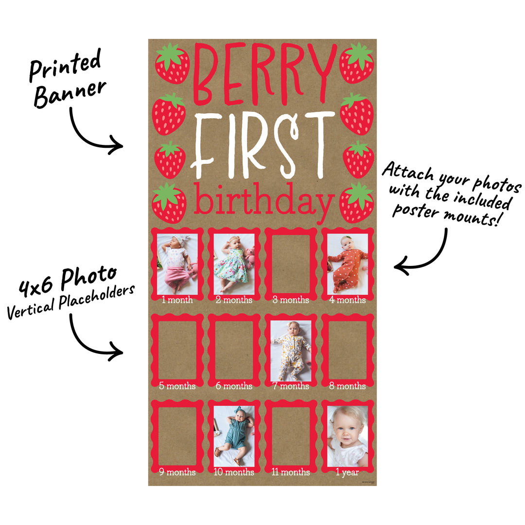 Strawberry banner with 12 photo slots and included mounts