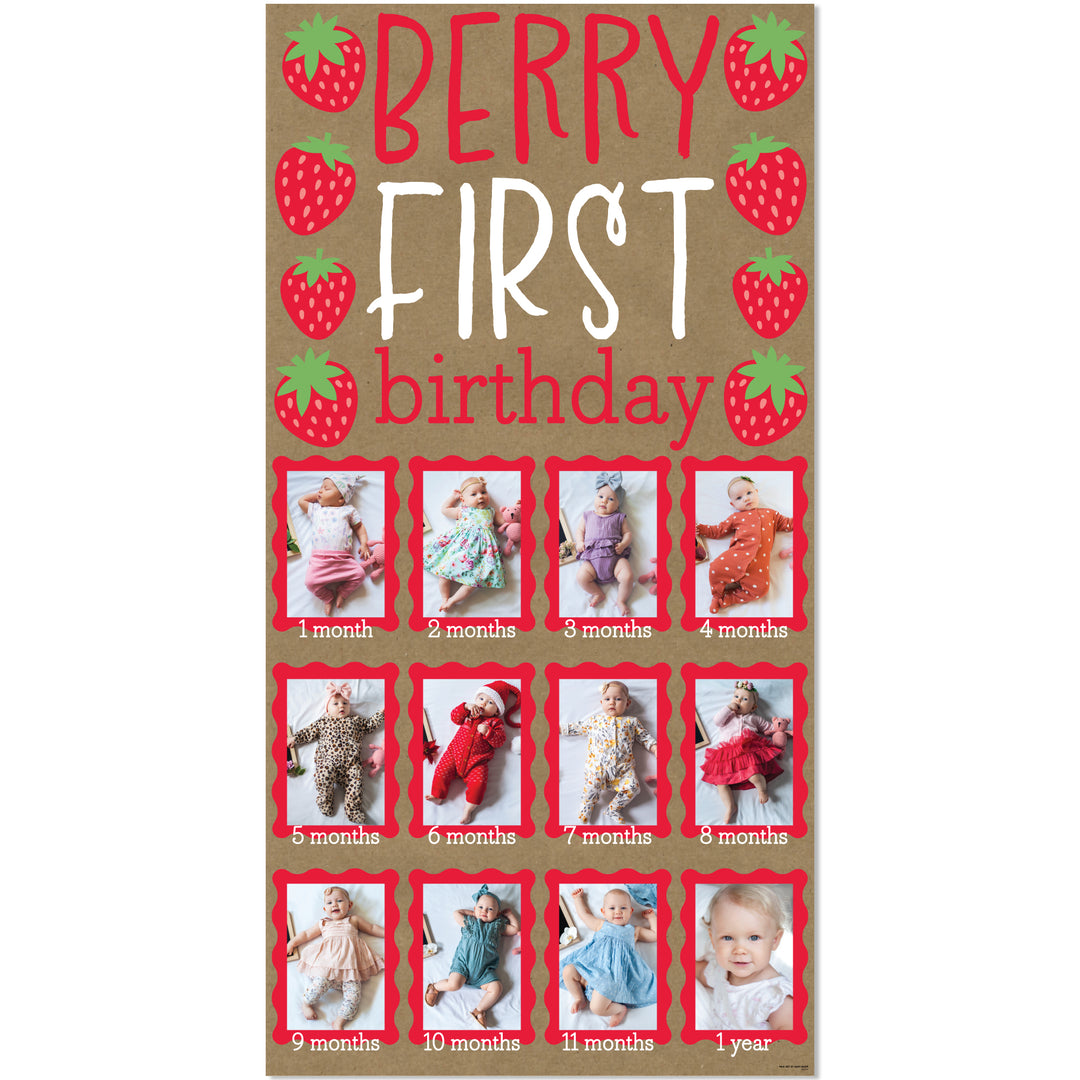 Berry Sweet strawberry kraft photo banner first birthday decor