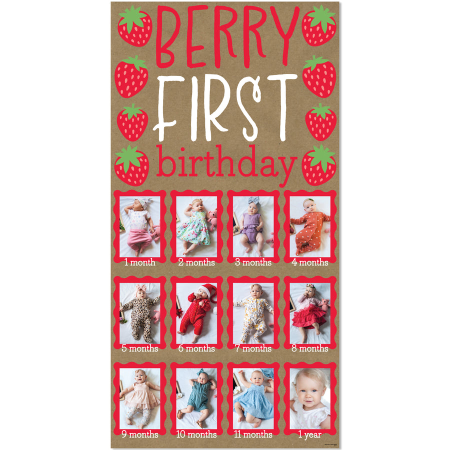 Berry Sweet strawberry kraft photo banner first birthday decor