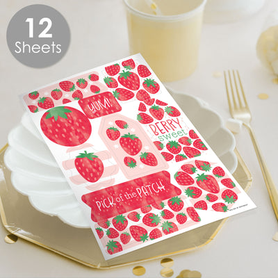 Berry Sweet Strawberry - Fruit Themed Birthday or Baby Shower Party Favor Sticker Set - 12 Sheets - 120 Stickers