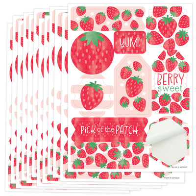 Berry Sweet Strawberry - Fruit Themed Birthday or Baby Shower Party Favor Sticker Set - 12 Sheets - 120 Stickers