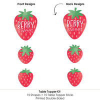 Berry Sweet Strawberry - Fruit Themed Birthday Party or Baby Shower Centerpiece Sticks - Table Toppers - Set of 15