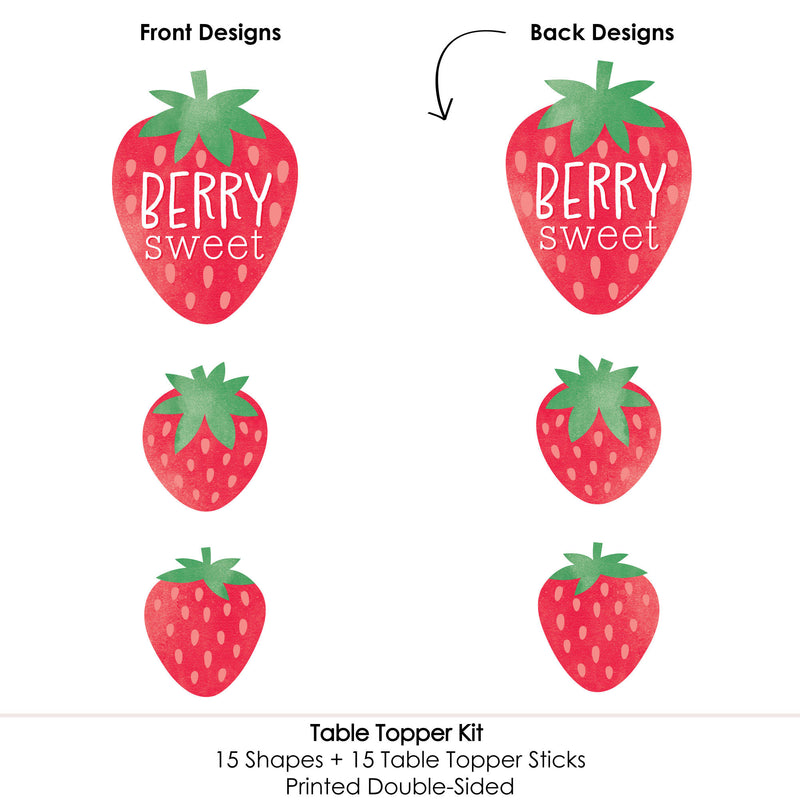 Berry Sweet Strawberry - Fruit Themed Birthday Party or Baby Shower Centerpiece Sticks - Table Toppers - Set of 15