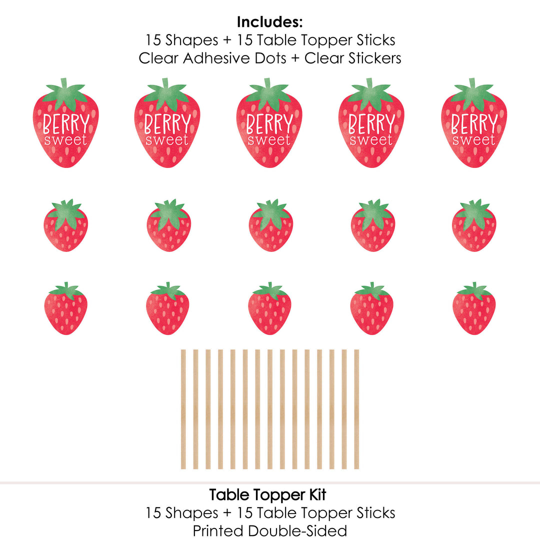 Berry Sweet Strawberry - Fruit Themed Birthday Party or Baby Shower Centerpiece Sticks - Table Toppers - Set of 15