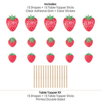 Berry Sweet Strawberry - Fruit Themed Birthday Party or Baby Shower Centerpiece Sticks - Table Toppers - Set of 15
