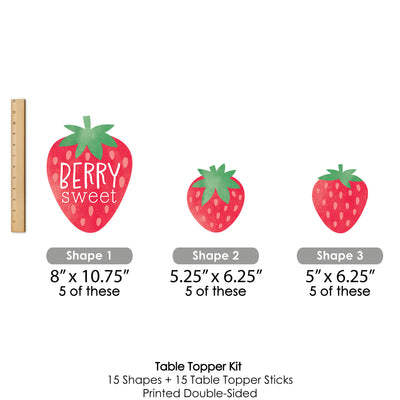 Berry Sweet Strawberry - Fruit Themed Birthday Party or Baby Shower Centerpiece Sticks - Table Toppers - Set of 15
