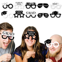 Black and White Grad Glasses - Best is Yet to Come - Black and White 2026 Paper Card Stock Graduation Party Photo Booth Props Kit - 10 Count