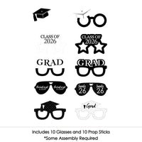 Black and White Grad Glasses - Best is Yet to Come - Black and White 2026 Paper Card Stock Graduation Party Photo Booth Props Kit - 10 Count