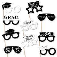 Black and White Grad Glasses - Best is Yet to Come - Black and White 2026 Paper Card Stock Graduation Party Photo Booth Props Kit - 10 Count