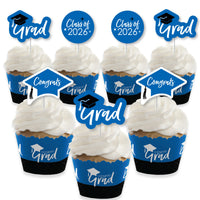 Blue Grad - Best is Yet to Come - Cupcake Decoration - 2026 Royal Blue Graduation Party Cupcake Wrappers and Treat Picks Kit - Set of 24