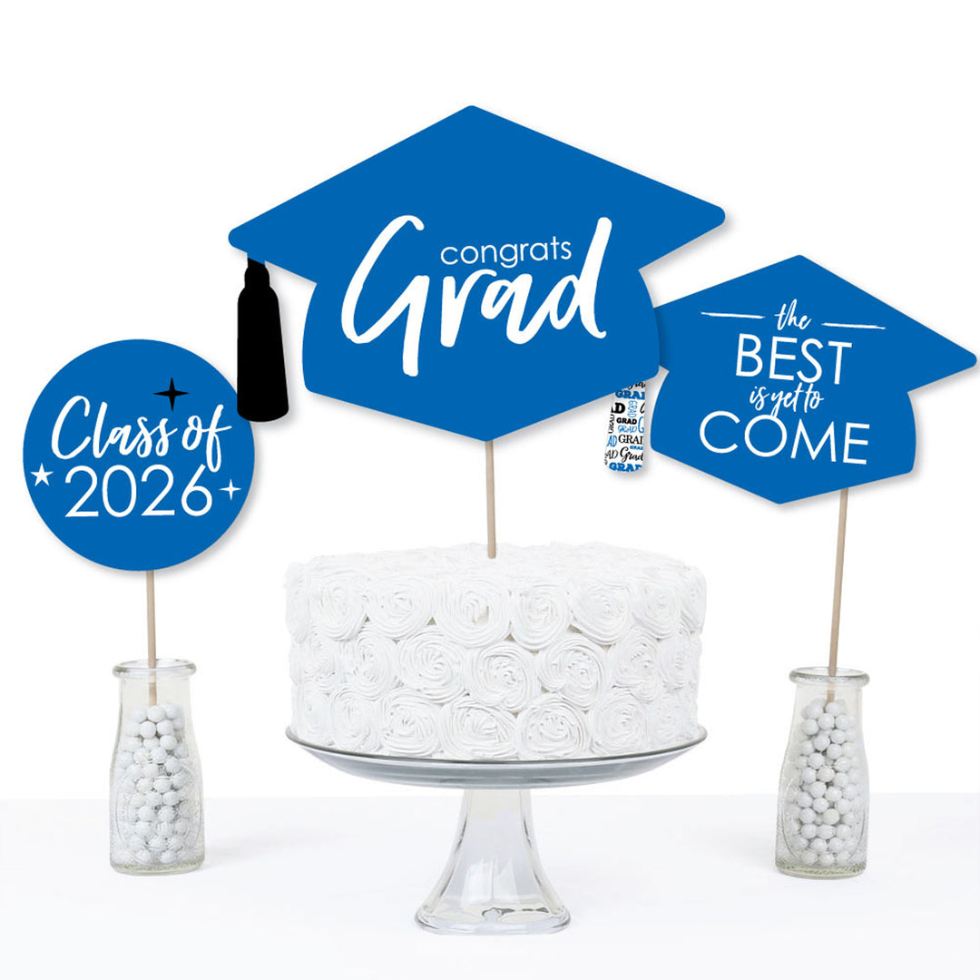 Blue Grad - Best is Yet to Come - 2026 Royal Blue Graduation Party Centerpiece Sticks - Table Toppers - Set of 15