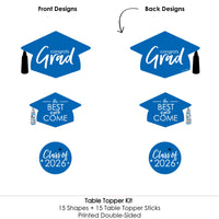 Blue Grad - Best is Yet to Come - 2026 Royal Blue Graduation Party Centerpiece Sticks - Table Toppers - Set of 15