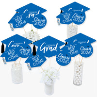 Blue Grad - Best is Yet to Come - 2026 Royal Blue Graduation Party Centerpiece Sticks - Table Toppers - Set of 15