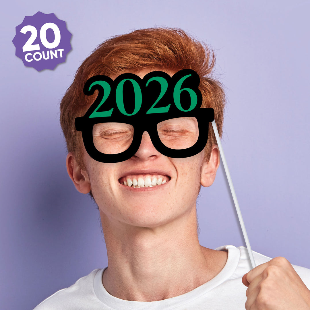 Green Grad - 2026 Graduation Party Photo Booth Props Kit - 20 Count