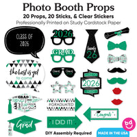 Green Grad - 2026 Graduation Party Photo Booth Props Kit - 20 Count