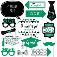 Green Grad - 2026 Graduation Party Photo Booth Props Kit - 20 Count