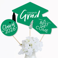 Green Grad - Best is Yet to Come - 2026 Green Graduation Party Centerpiece Sticks - Table Toppers - Set of 15