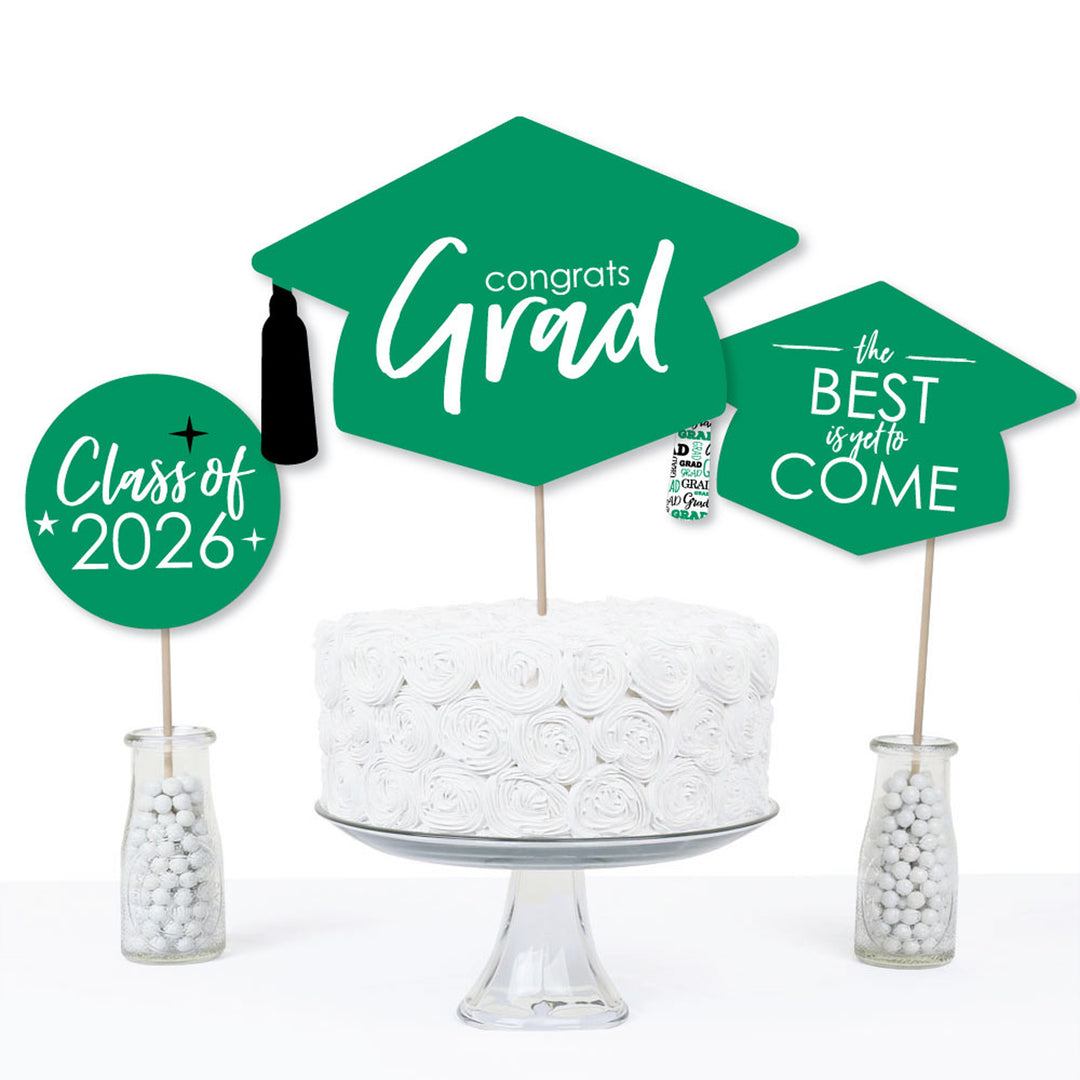 Green Grad - Best is Yet to Come - 2026 Green Graduation Party Centerpiece Sticks - Table Toppers - Set of 15