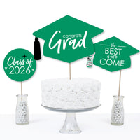 Green Grad - Best is Yet to Come - 2026 Green Graduation Party Centerpiece Sticks - Table Toppers - Set of 15
