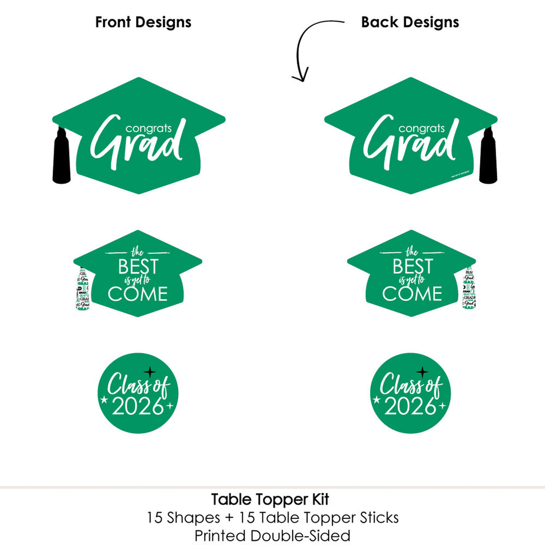 Green Grad - Best is Yet to Come - 2026 Green Graduation Party Centerpiece Sticks - Table Toppers - Set of 15