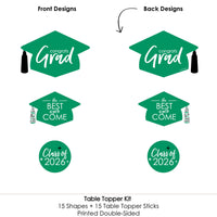 Green Grad - Best is Yet to Come - 2026 Green Graduation Party Centerpiece Sticks - Table Toppers - Set of 15