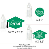 Green Grad - Best is Yet to Come - 2026 Green Graduation Party Centerpiece Sticks - Table Toppers - Set of 15